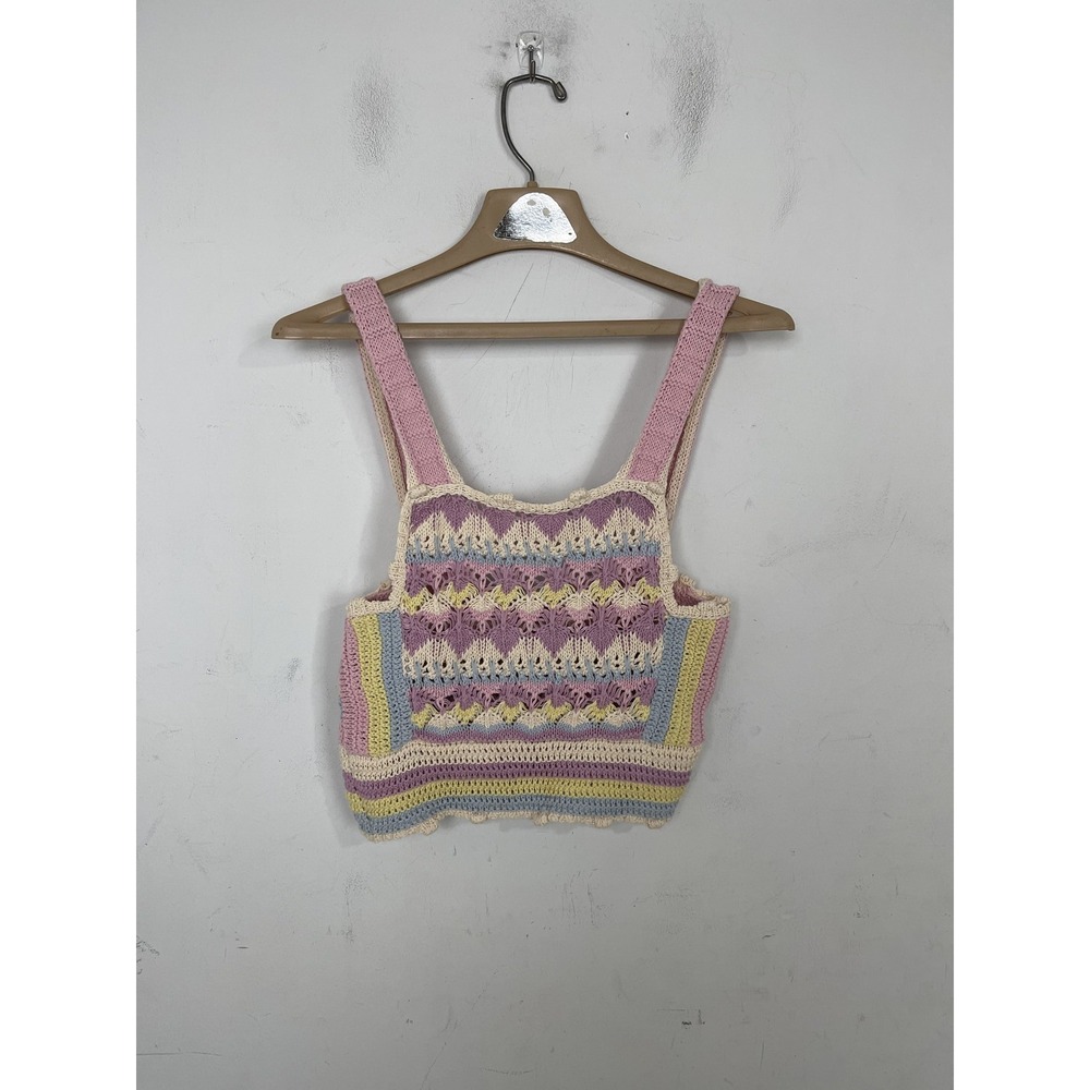 ZARA Womens M Crochet Knit Tank Top Vest Multicolor‎ NWT